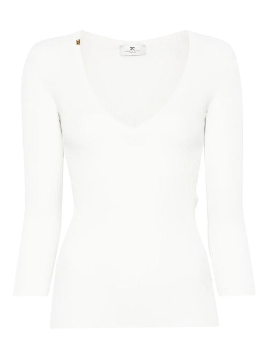 Elisabetta Franchi Mm White V-Neck Sweater