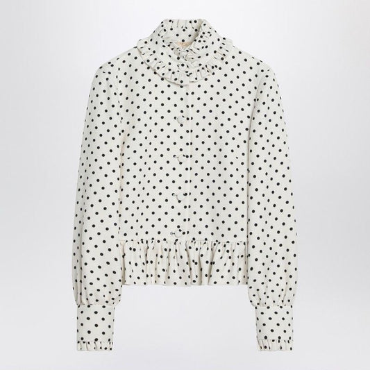 Valentino  White Single-Breasted Jacket With Black Polka Dots