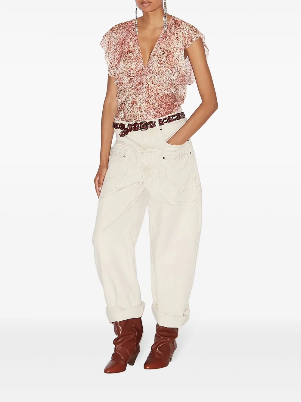 Isabel Marant Sm Top Lonea Beige Ocher Print