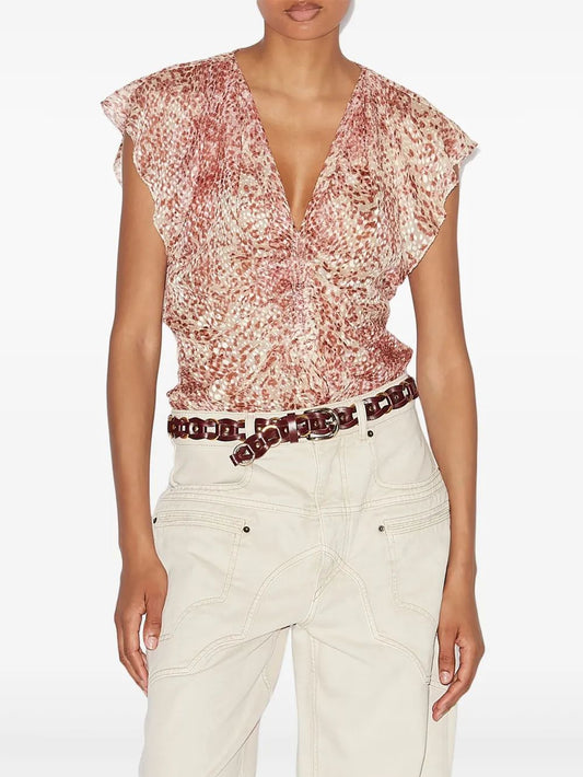 Isabel Marant Sm Top Lonea Beige Ocher Print