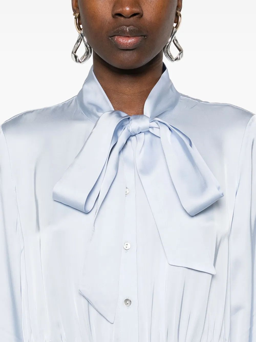 Karl Lagerfeld Light Blue Dress With Pleated Skirt And Bow Detail