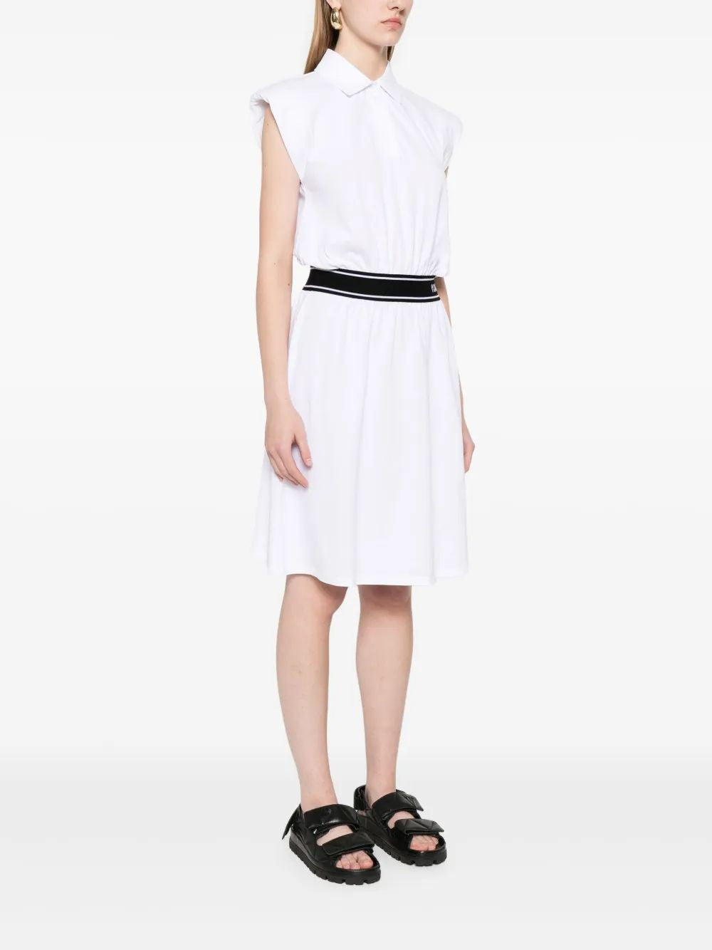 Karl Lagerfeld Sm White Polo Dress With Shoulder Pads