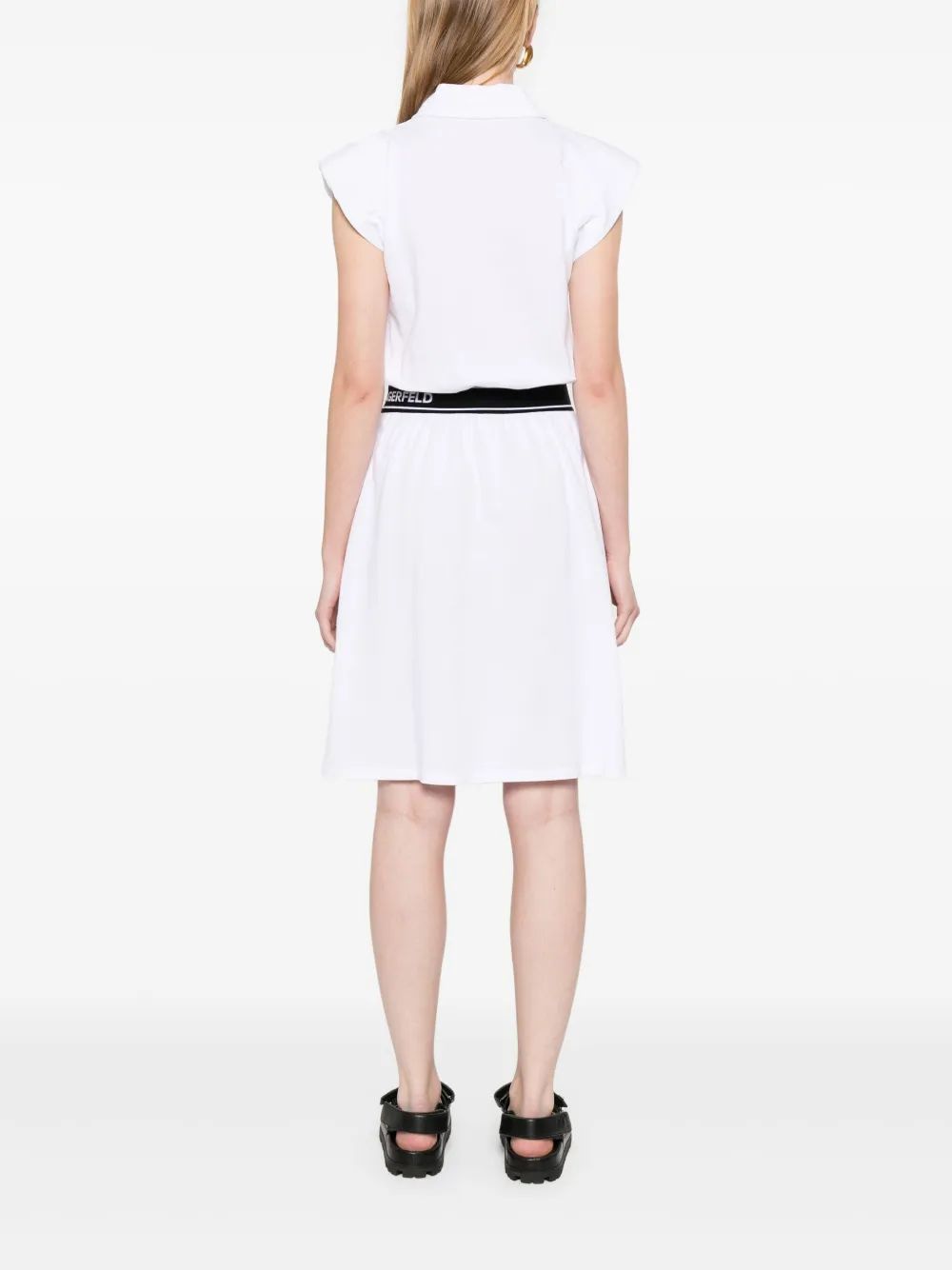 Karl Lagerfeld Sm White Polo Dress With Shoulder Pads