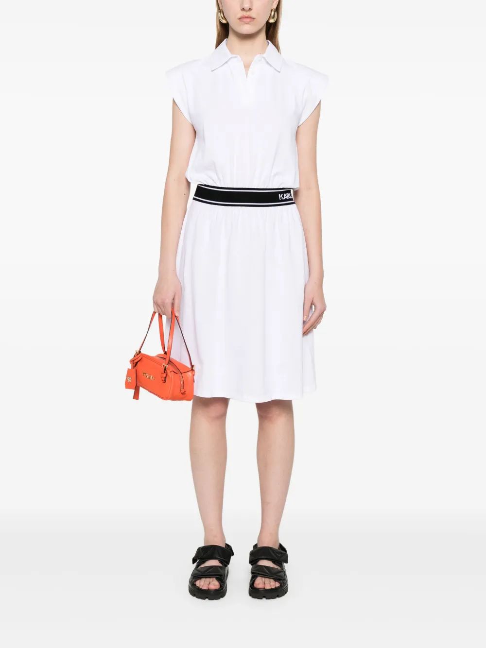 Karl Lagerfeld Sm White Polo Dress With Shoulder Pads