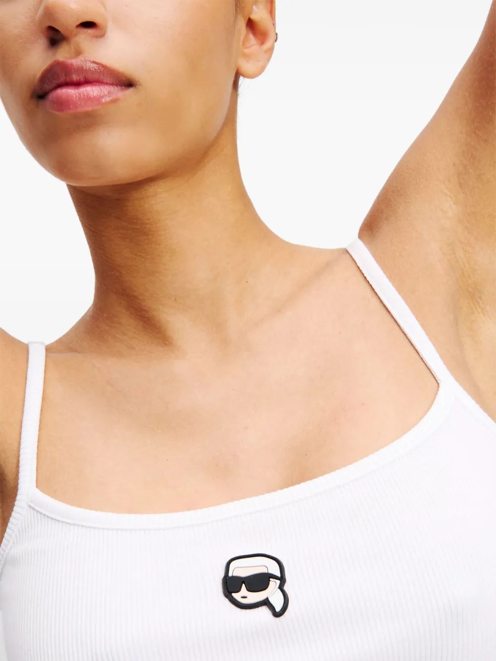 Karl Lagerfeld White Strap Top With 3D Logo