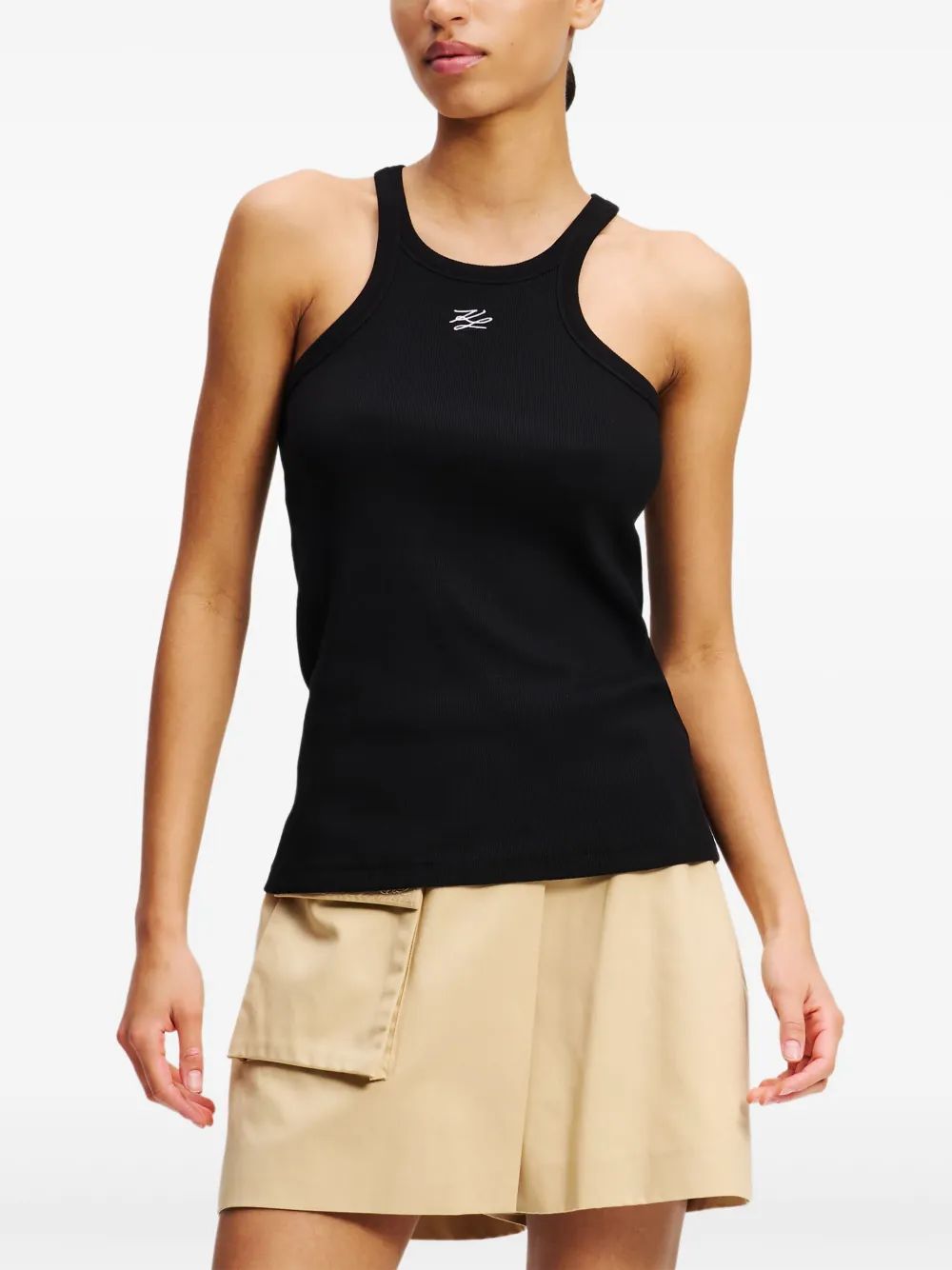 Karl Lagerfeld Black Autograph Top White Embroidered Logo