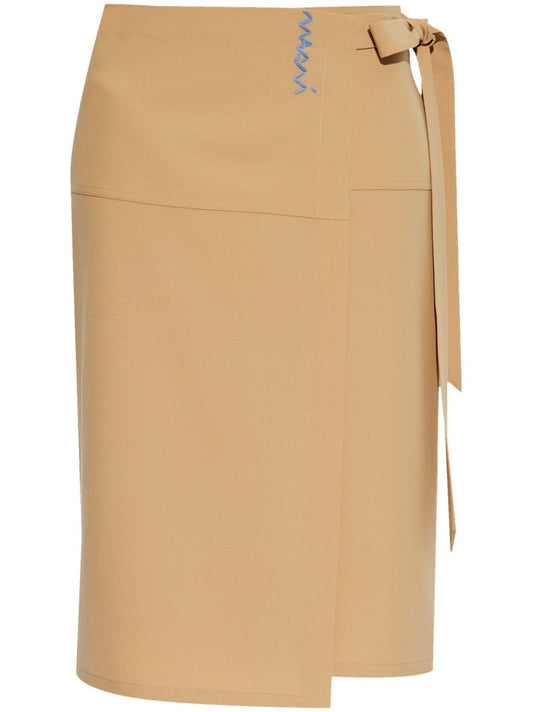Marni Camel Midi Skirt With Bow On The Side