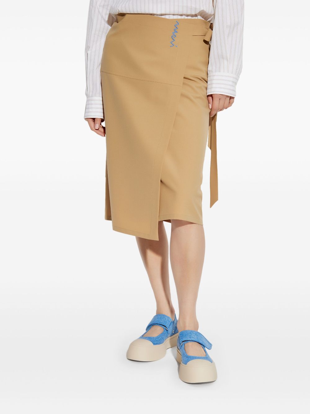 Marni Camel Midi Skirt With Bow On The Side