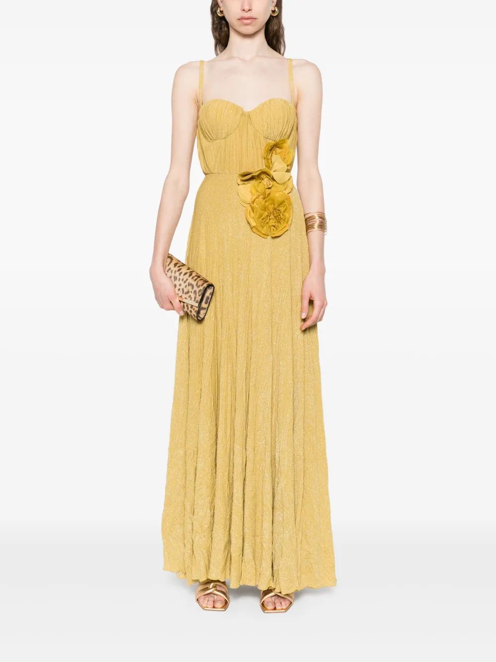 Elisabetta Franchi Mustard Shine Flower Strap Dress