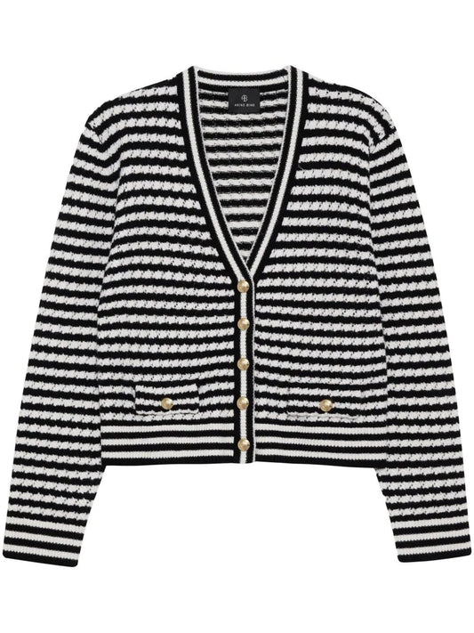 Anine Bing Gwen Cardigan White Black Stripes