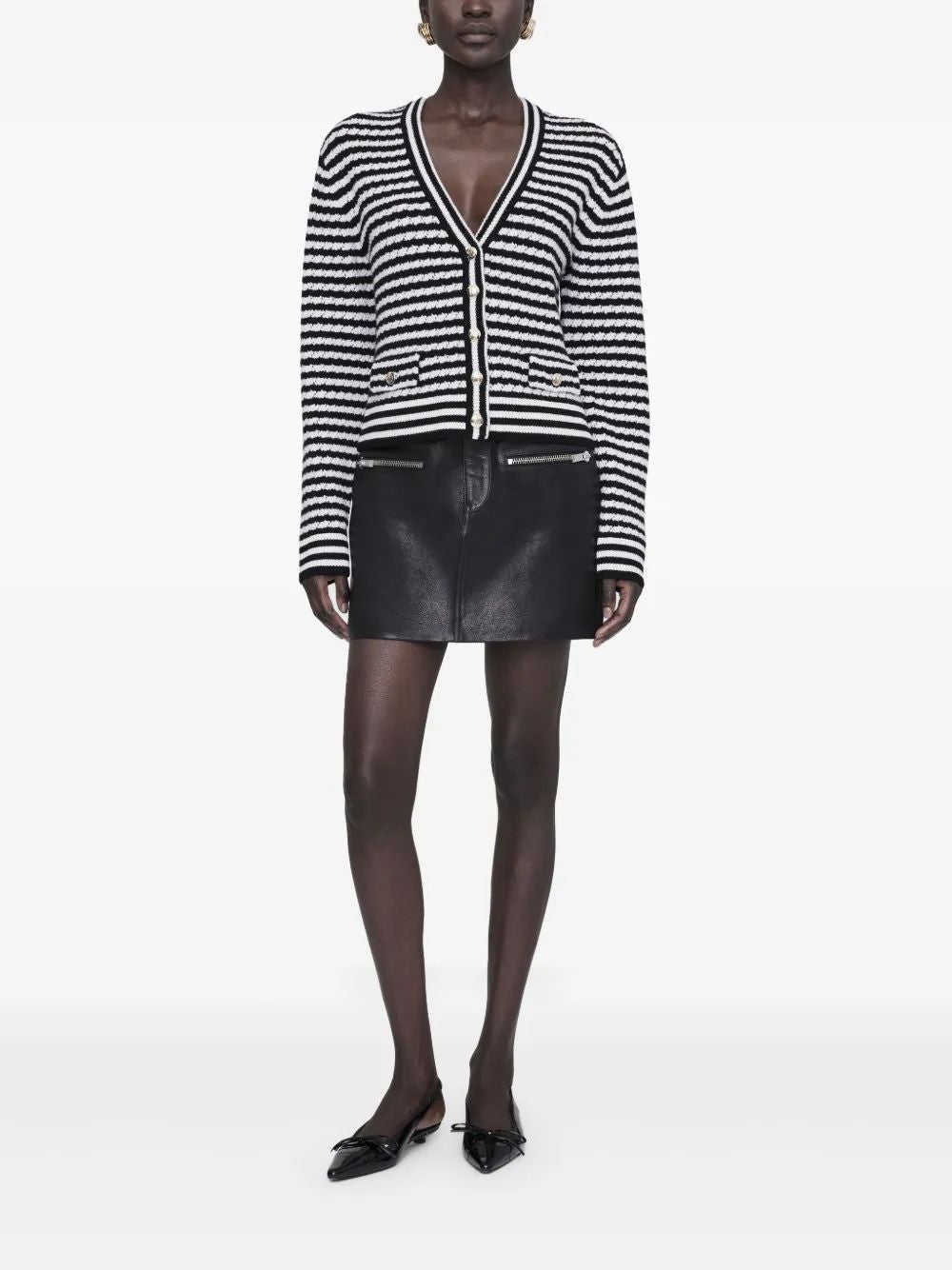 Anine Bing Gwen Cardigan White Black Stripes