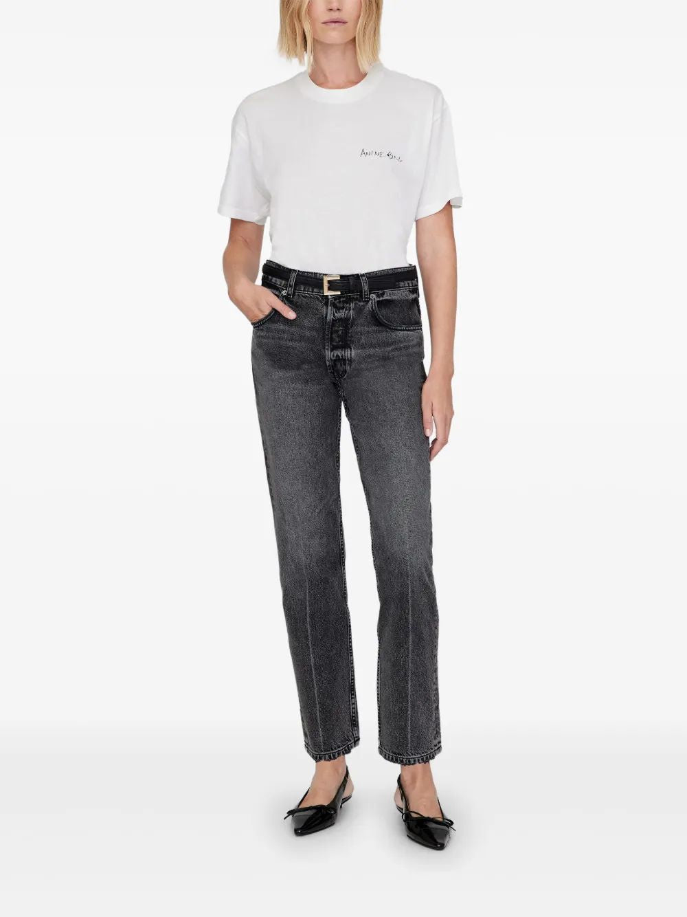 Anine Bing Natural Mc Walker T-Shirt Letters On The Back