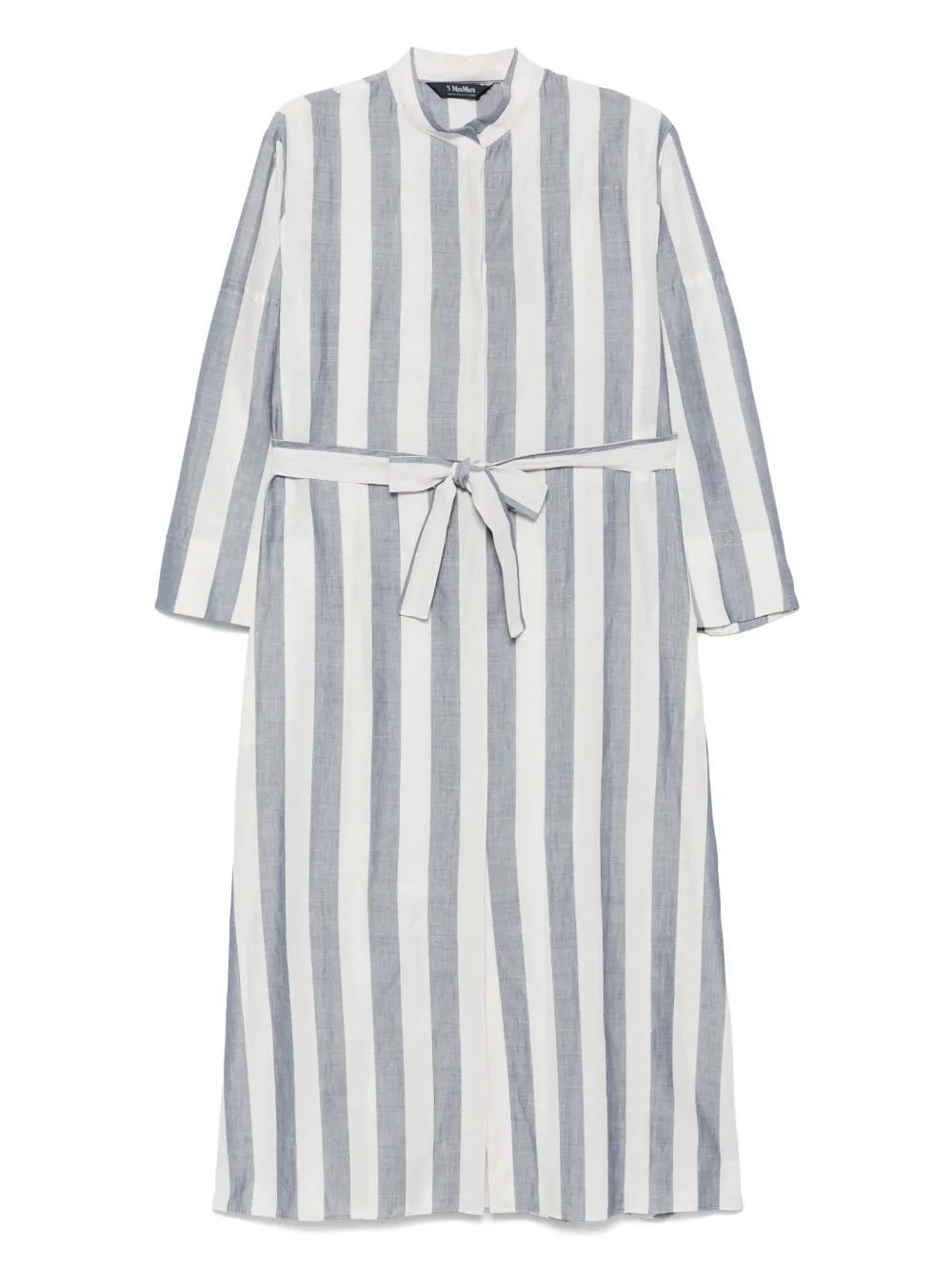 S Max Mara Vestido Camisero Rima Lino Azul Blanco R