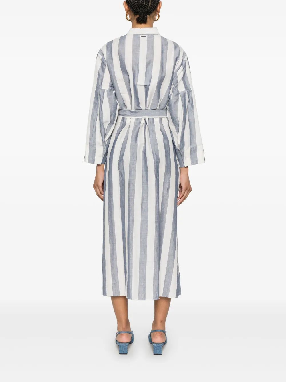 S Max Mara Vestido Camisero Rima Lino Azul Blanco R