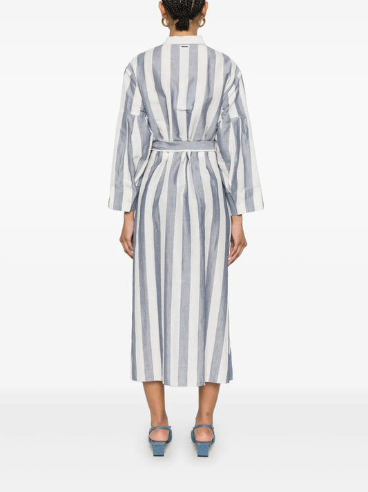 S Max Mara Vestido Camisero Rima Lino Azul Blanco R