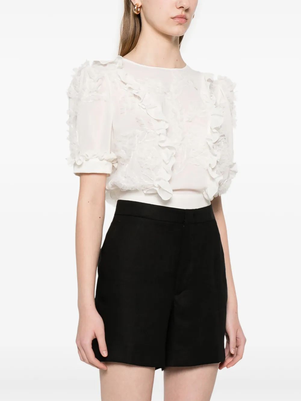 Elisabetta Franchi Mc Natural Top With Ruffles