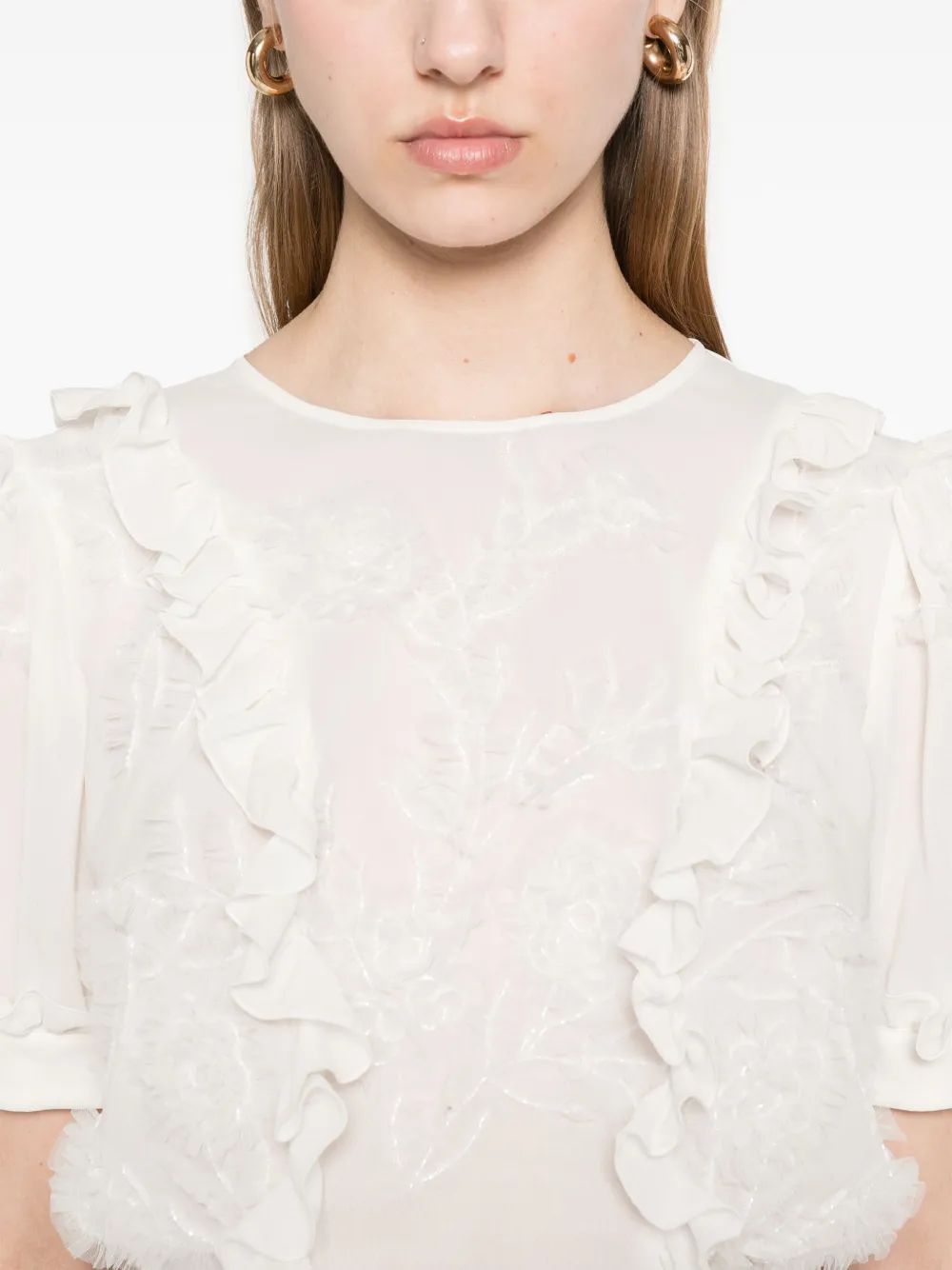 Elisabetta Franchi Mc Natural Top With Ruffles