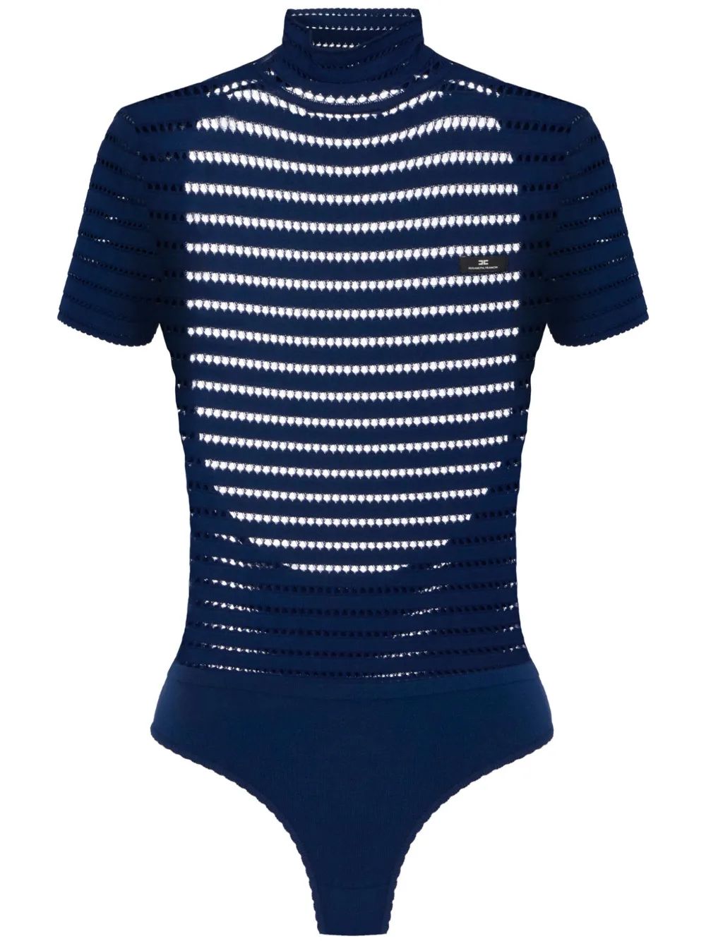 Elisabetta Franchi Navy Knit High Neck Bodysuit