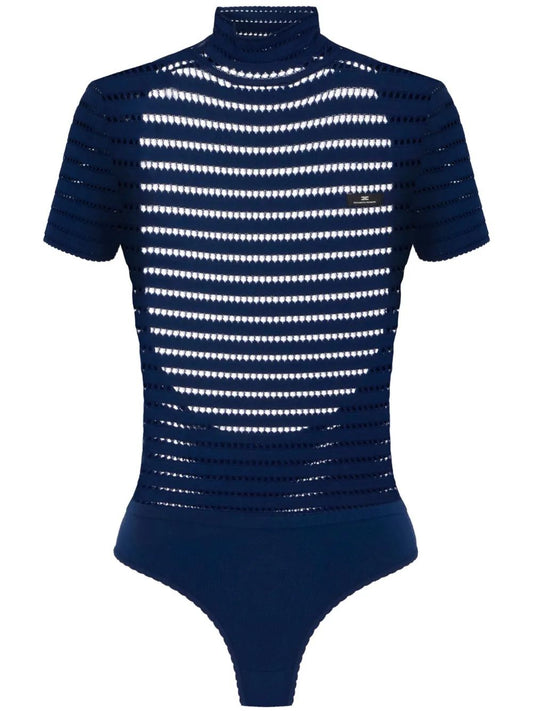 Elisabetta Franchi Navy Knit High Neck Bodysuit