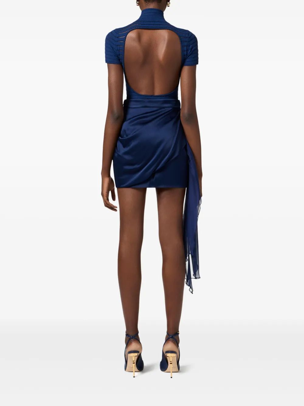Elisabetta Franchi Navy Knit High Neck Bodysuit