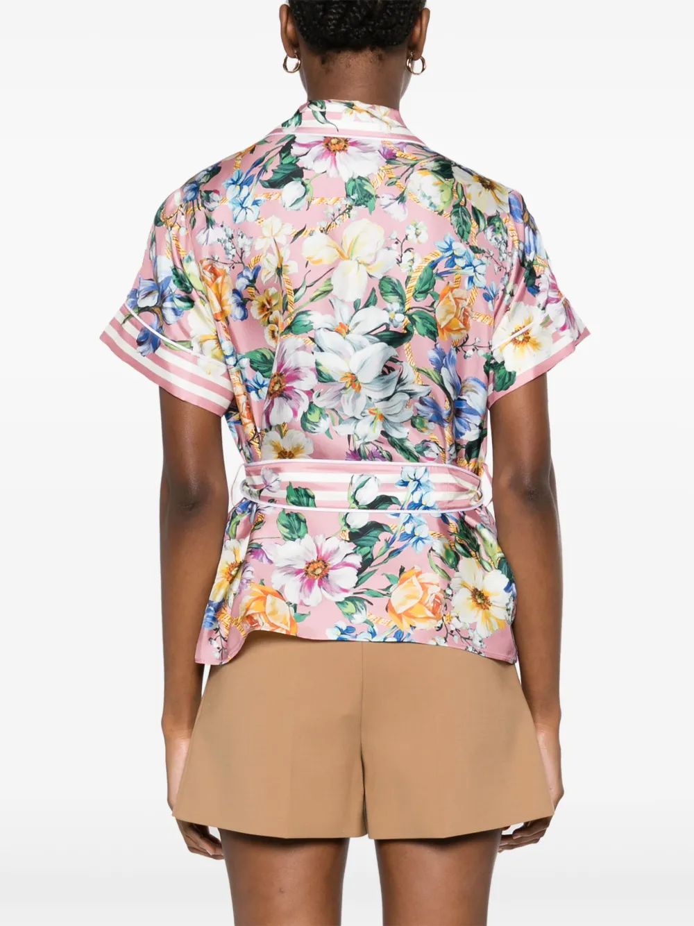 Dolce & Gabbana Pink Mc Shirt With Flower Print And Belt