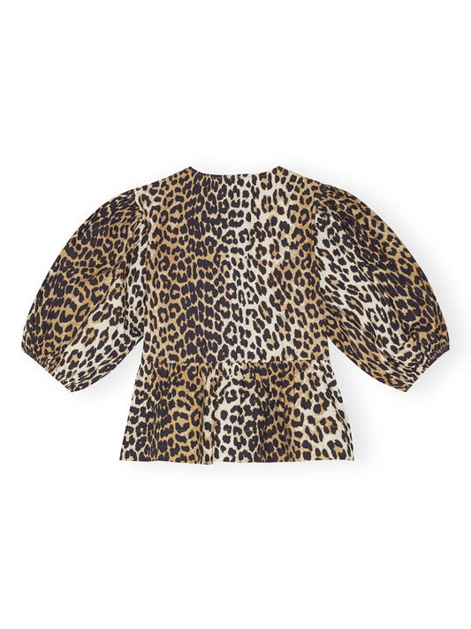 Ganni Leopard Print Mc Top With Knots