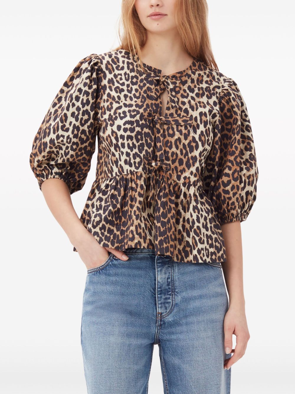 Ganni Leopard Print Mc Top With Knots