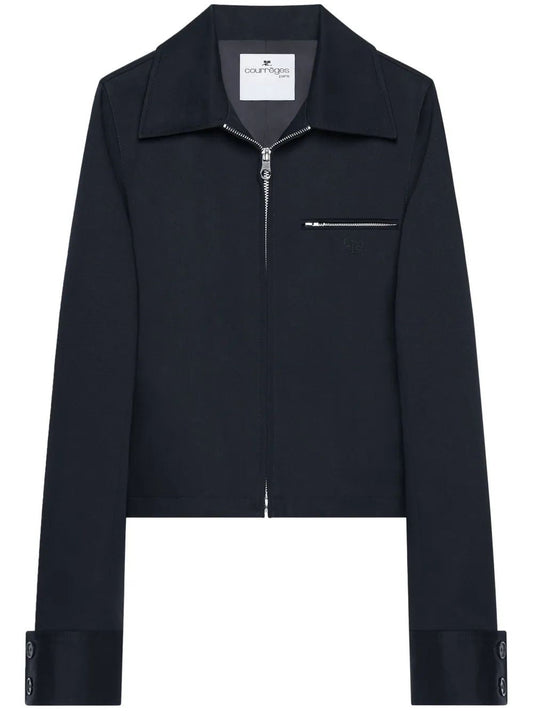 Courregès Navy Jacket With Embroidered Logo Zip
