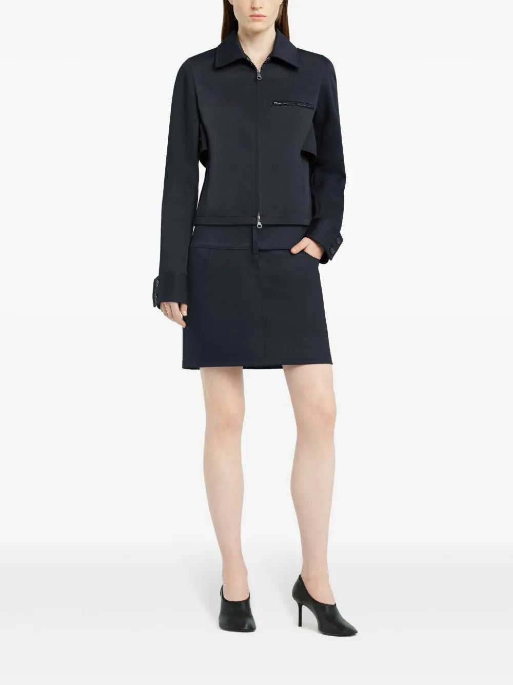 Courregès Navy Jacket With Embroidered Logo Zip