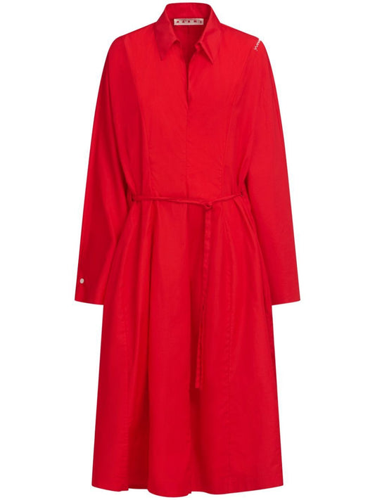 Marni Ml Red Long Dress V Neck Belt