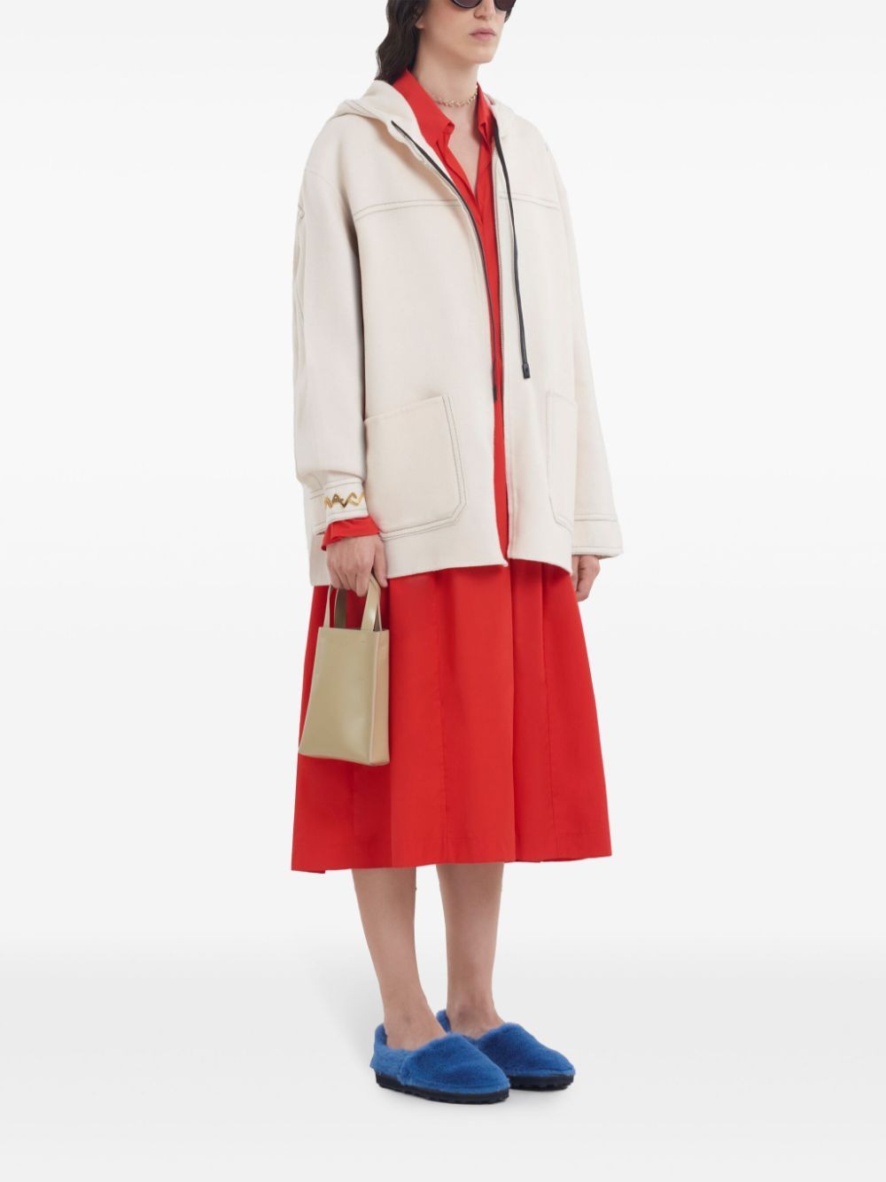 Marni Ml Red Long Dress V Neck Belt