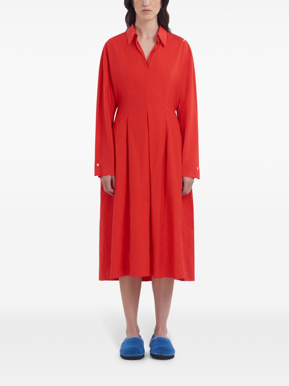Marni Ml Red Long Dress V Neck Belt