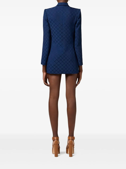 Elisabetta Franchi Navy Checked Blazer With Shoulder Pads