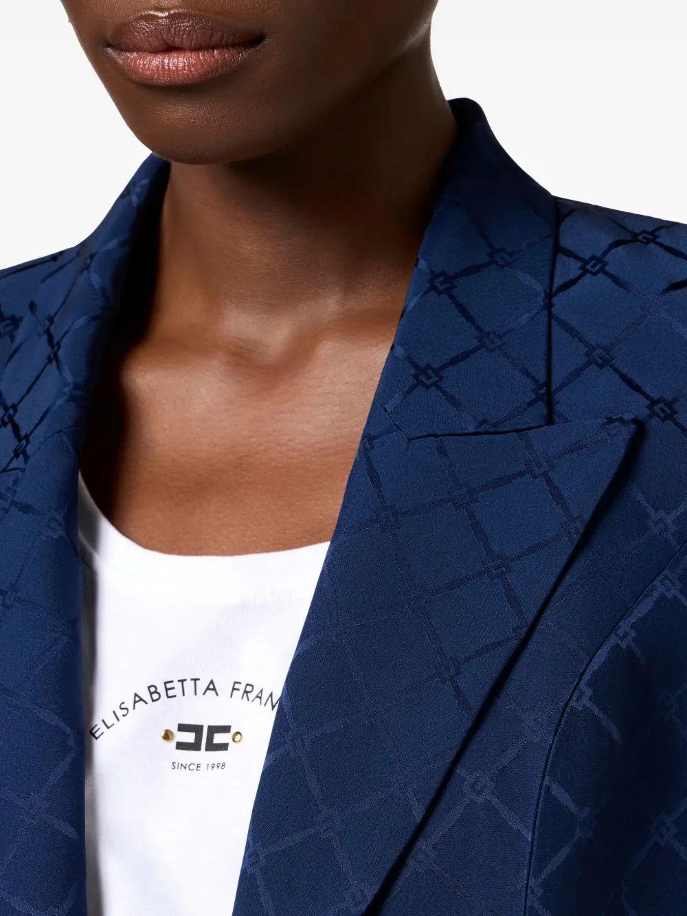 Elisabetta Franchi Navy Checked Blazer With Shoulder Pads