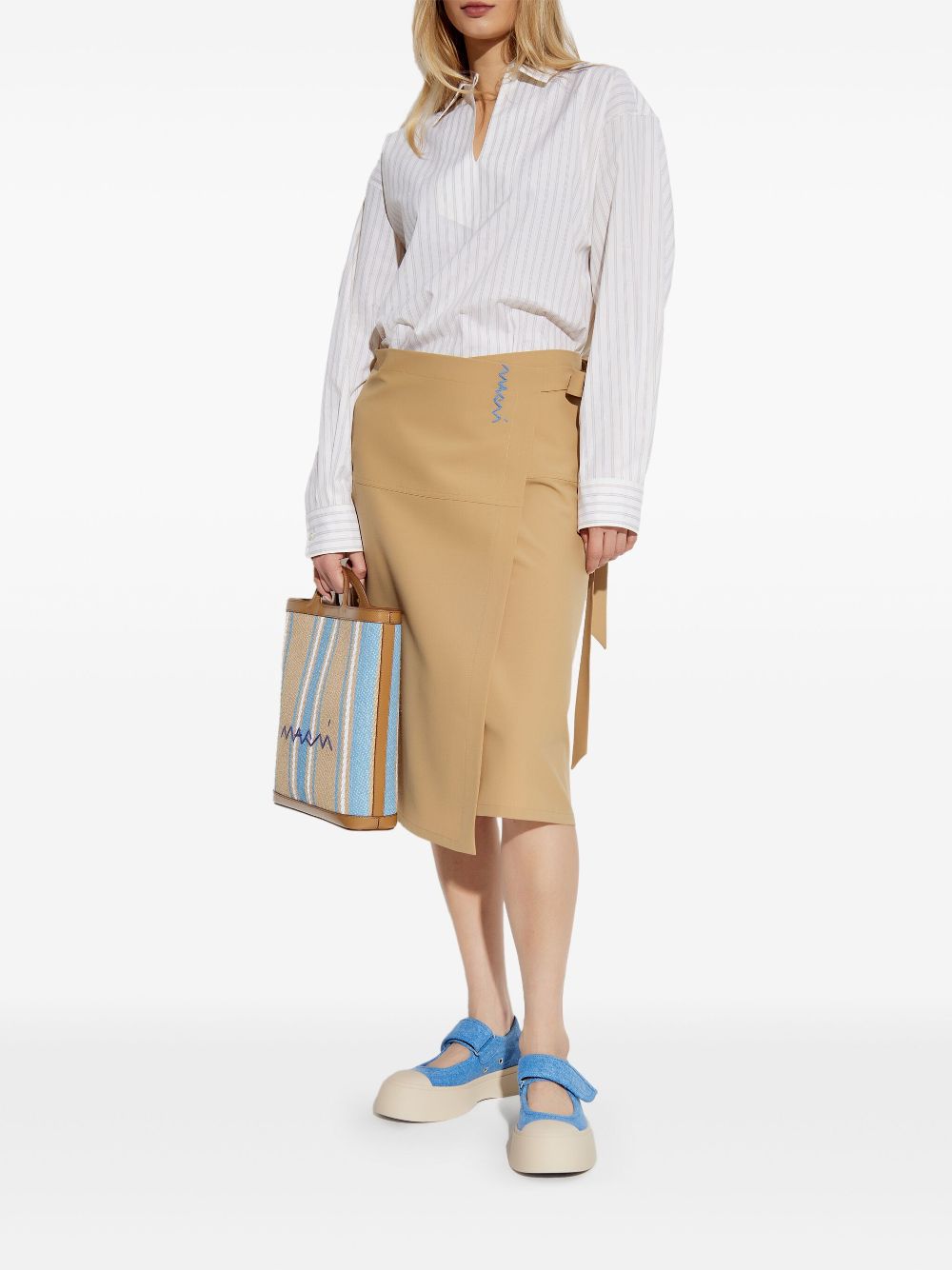 Marni Camel Midi Skirt With Bow On The Side