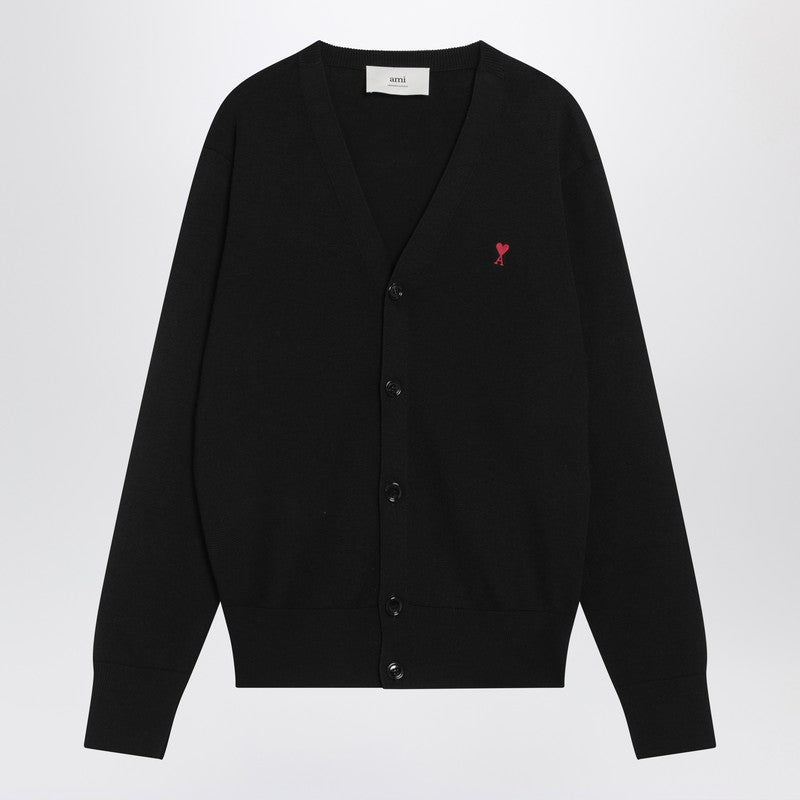 Ami Paris Ami De Coeur Black Wool Cardigan