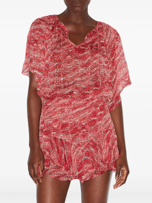 Isabel Marant Etoile Mc Neslya Fuchsia Print Top