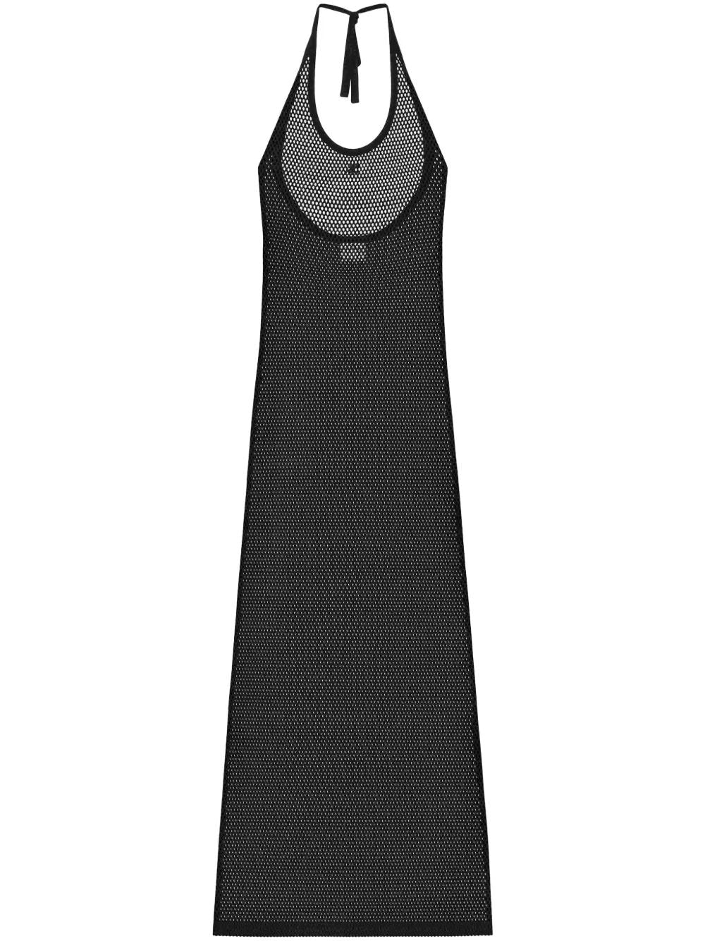 Courregès Long Black Mesh Dress With A Tied Neck