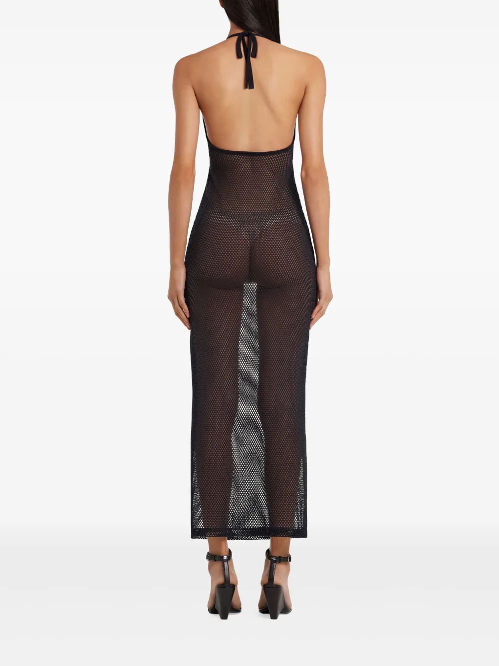 Courregès Long Black Mesh Dress With A Tied Neck