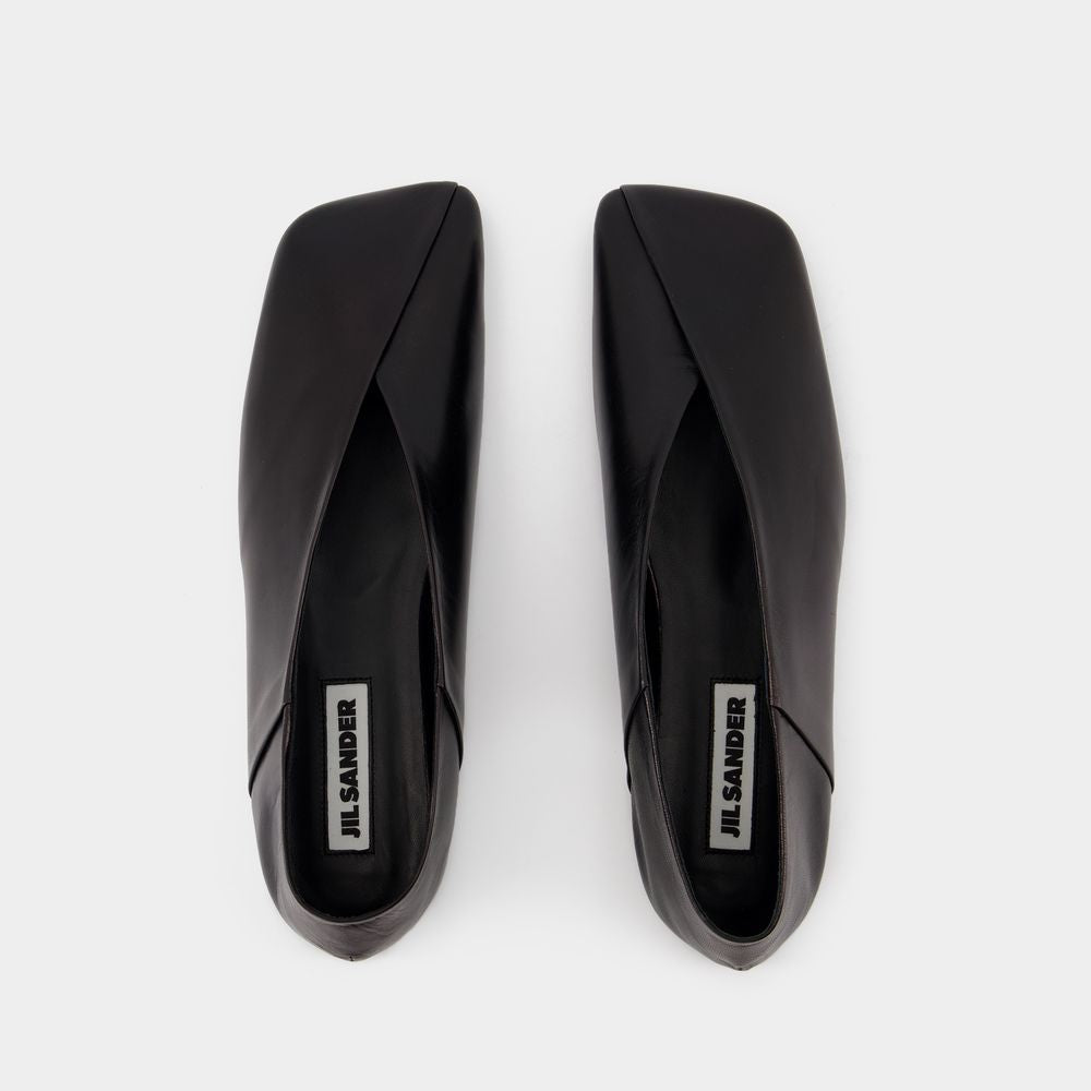 Jil Sander Black Leather Tripon Ballerinas