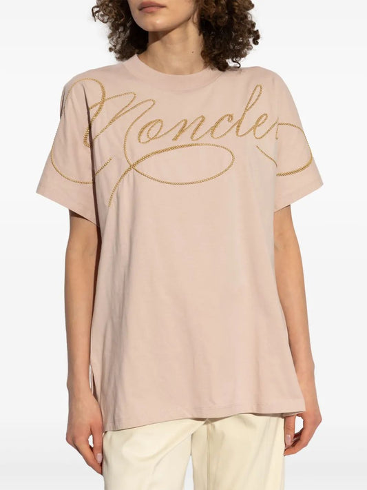 Moncler Mc Nude T-Shirt Embroidered Golden Logo