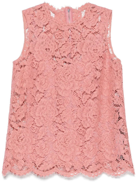 Dolce & Gabbana Pink Flower Lace Top