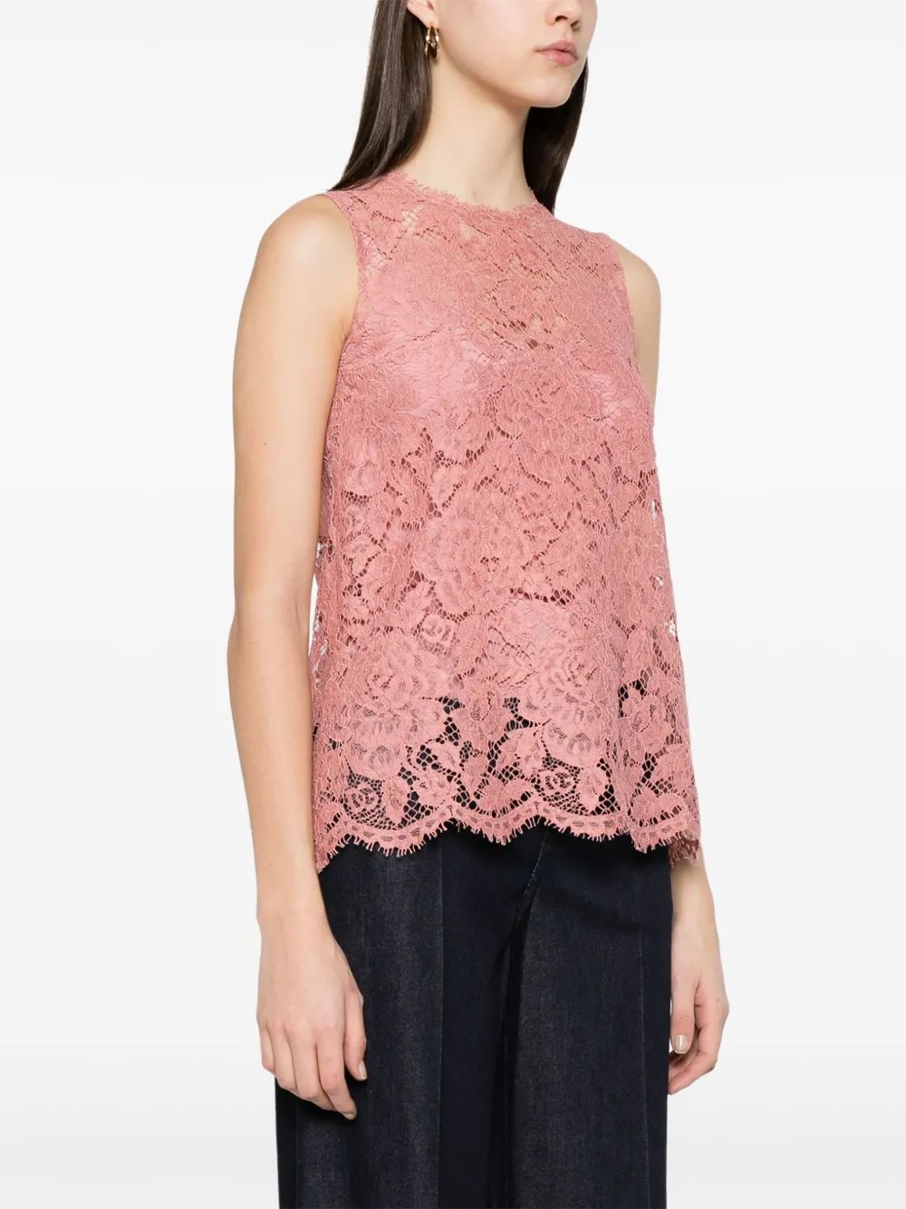 Dolce & Gabbana Pink Flower Lace Top