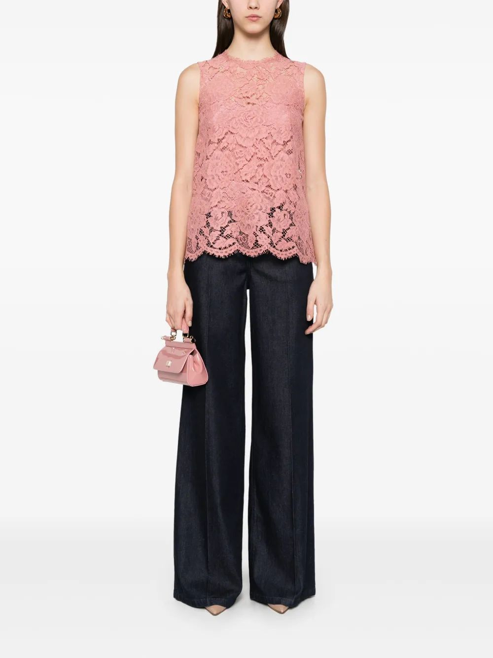 Dolce & Gabbana Pink Flower Lace Top