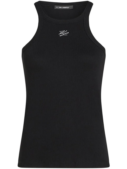 Karl Lagerfeld Black Autograph Top White Embroidered Logo