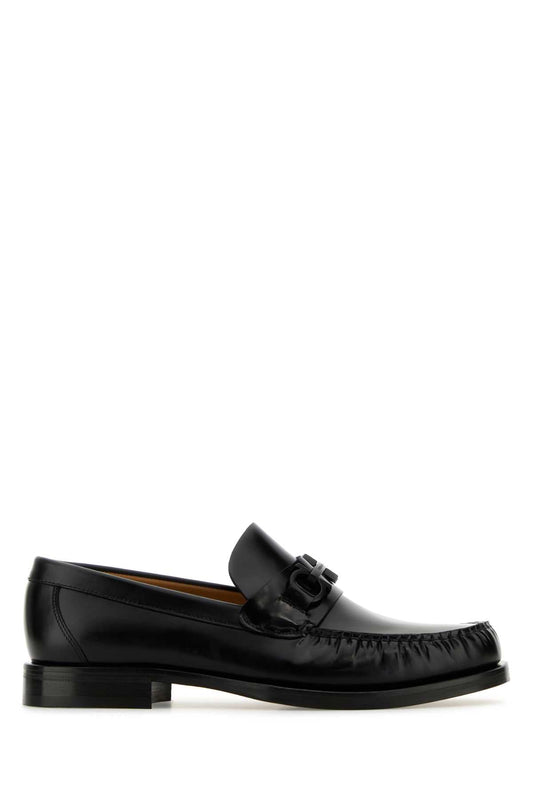 Ferragamo Black Leather Fort Loafers