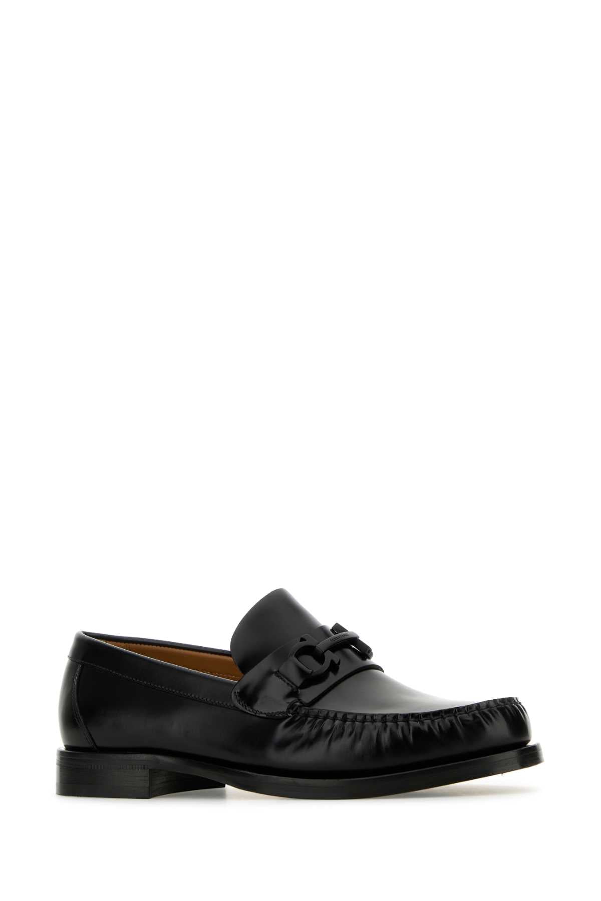 Ferragamo Black Leather Fort Loafers
