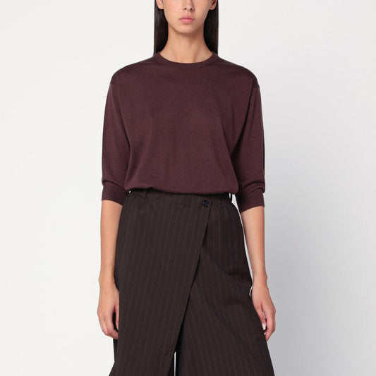 6397 Short-Sleeved Sweater In Espresso Brown Wool