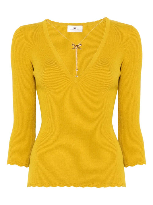 Elisabetta Franchi Pistachio Green V-Neck Sweater