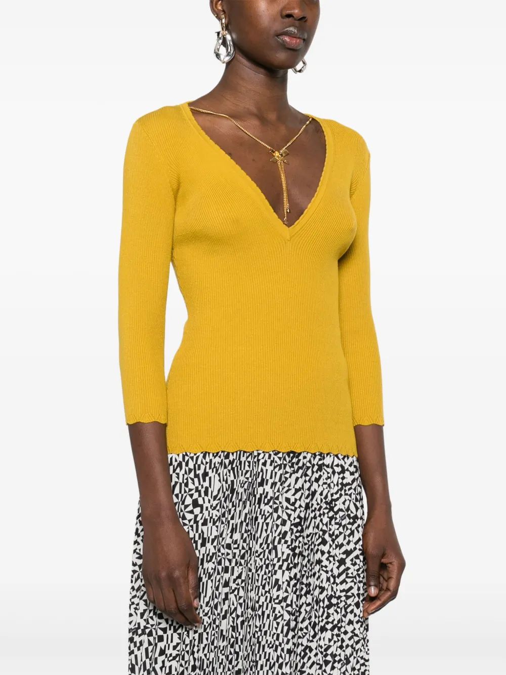 Elisabetta Franchi Pistachio Green V-Neck Sweater
